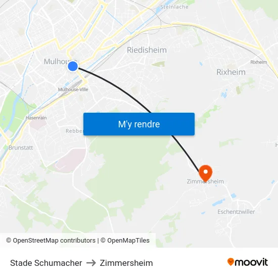 Stade Schumacher to Zimmersheim map