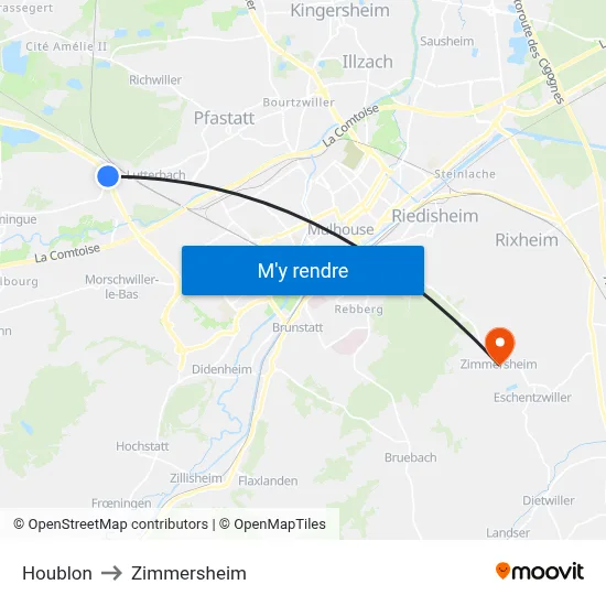 Houblon to Zimmersheim map