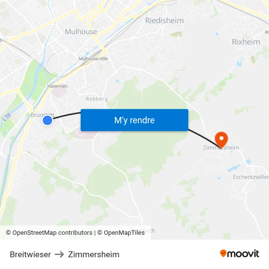 Breitwieser to Zimmersheim map