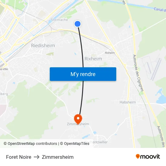 Foret Noire to Zimmersheim map