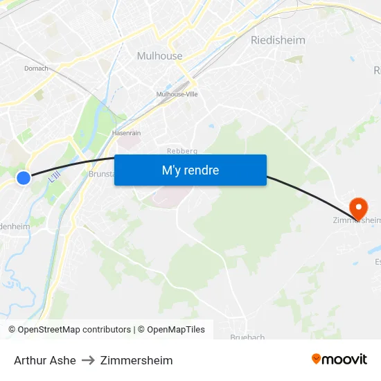 Arthur Ashe to Zimmersheim map