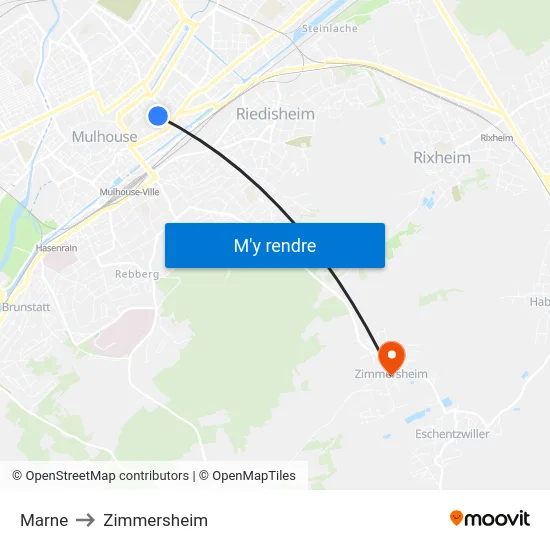 Marne to Zimmersheim map
