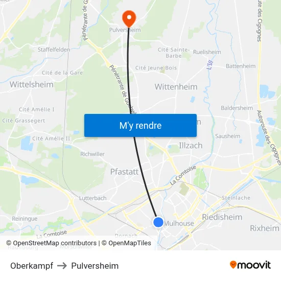 Oberkampf to Pulversheim map