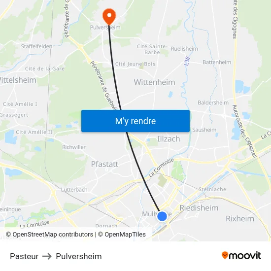 Pasteur to Pulversheim map