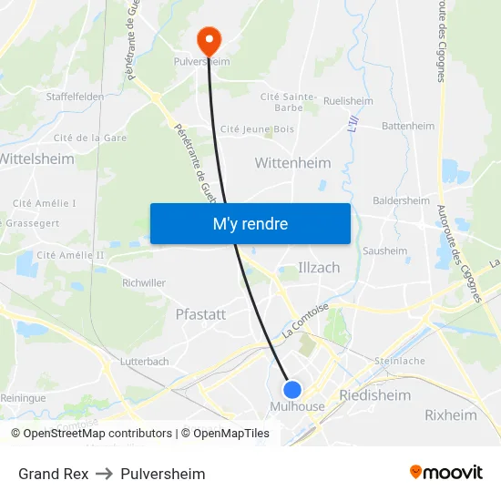 Grand Rex to Pulversheim map