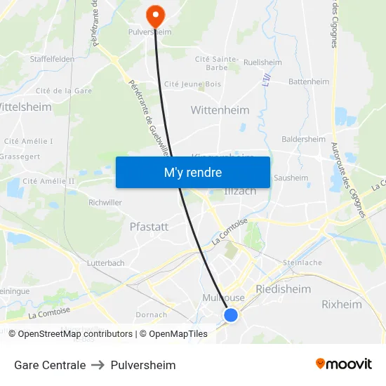Gare Centrale to Pulversheim map