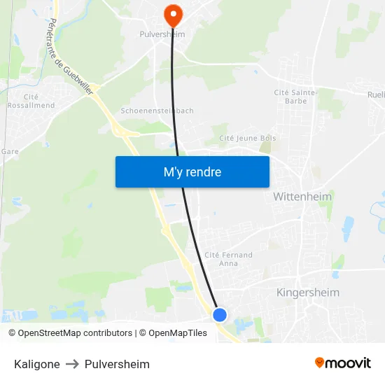 Kaligone to Pulversheim map