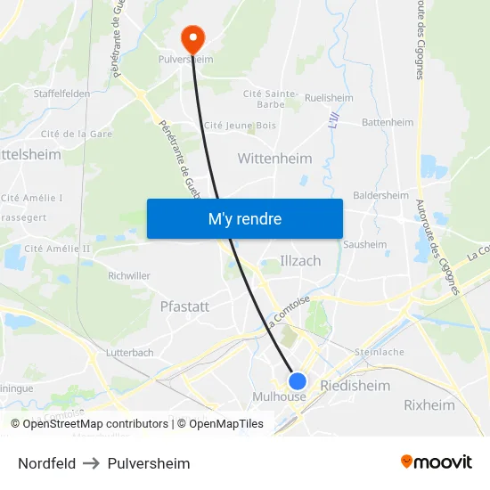 Nordfeld to Pulversheim map