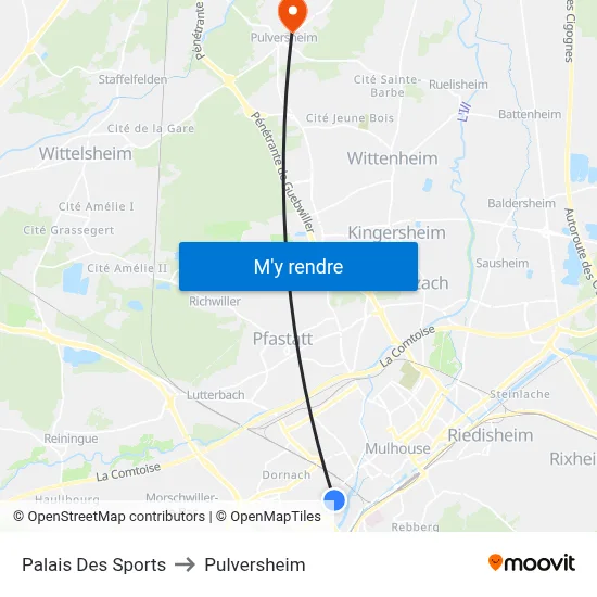 Palais Des Sports to Pulversheim map