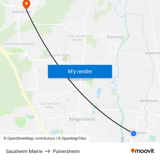 Sausheim Mairie to Pulversheim map