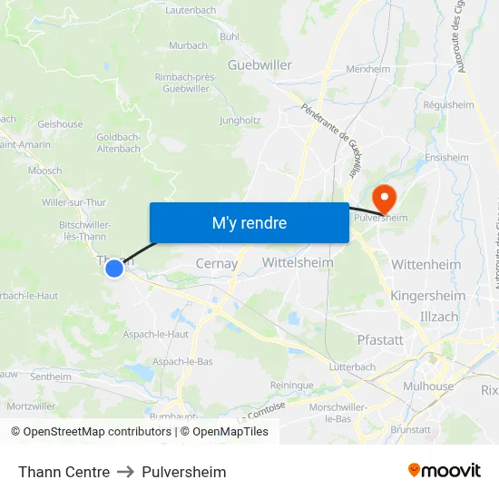 Thann Centre to Pulversheim map