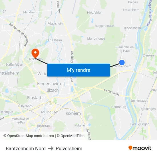 Bantzenheim Nord to Pulversheim map