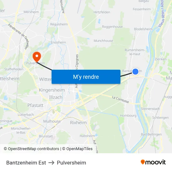 Bantzenheim Est to Pulversheim map