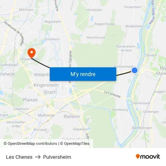 Les Chenes to Pulversheim map