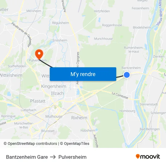 Bantzenheim Gare to Pulversheim map