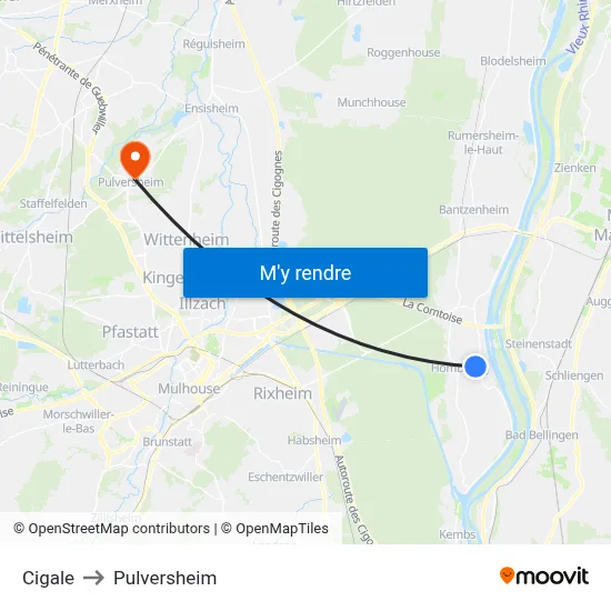 Cigale to Pulversheim map