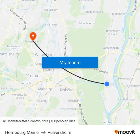 Hombourg  Mairie to Pulversheim map