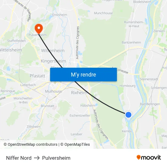 Niffer Nord to Pulversheim map