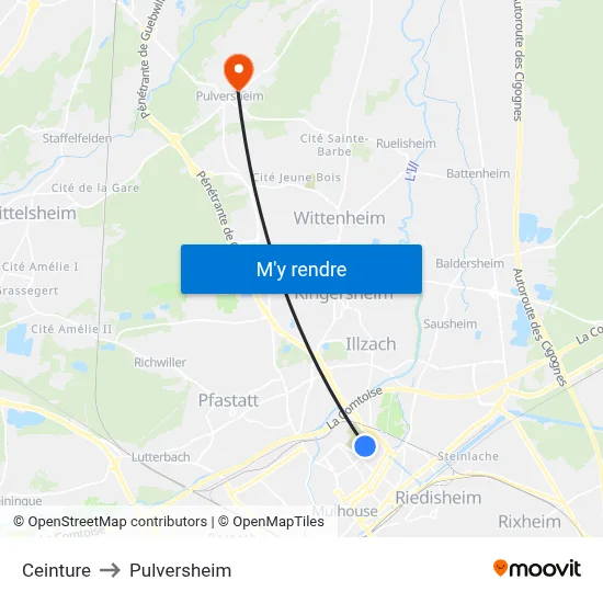 Ceinture to Pulversheim map