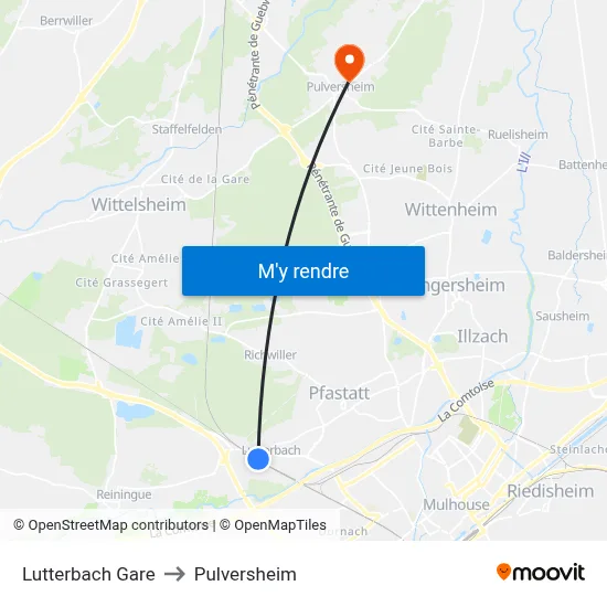 Lutterbach Gare to Pulversheim map