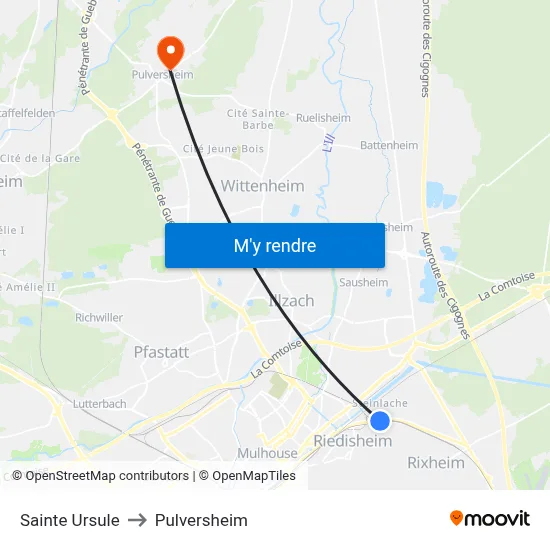 Sainte Ursule to Pulversheim map