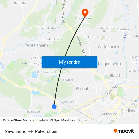 Savonnerie to Pulversheim map