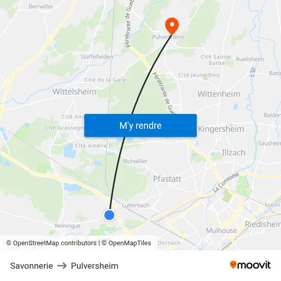 Savonnerie to Pulversheim map