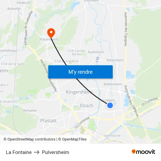 La Fontaine to Pulversheim map