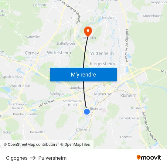 Cigognes to Pulversheim map