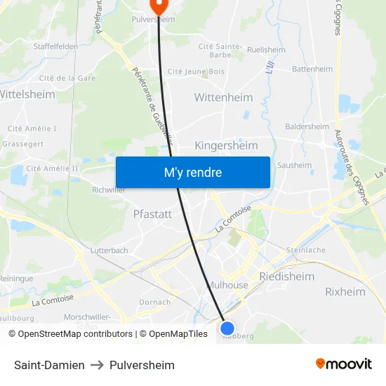 Saint-Damien to Pulversheim map