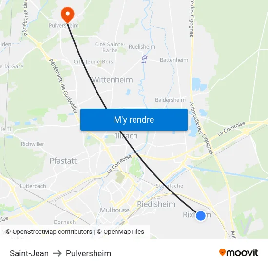 Saint-Jean to Pulversheim map