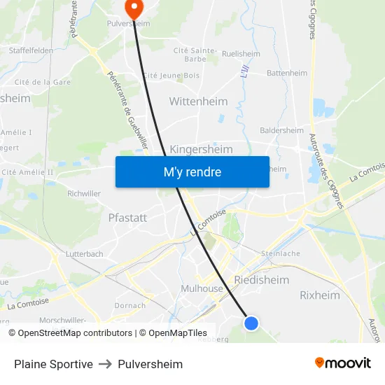 Plaine Sportive to Pulversheim map
