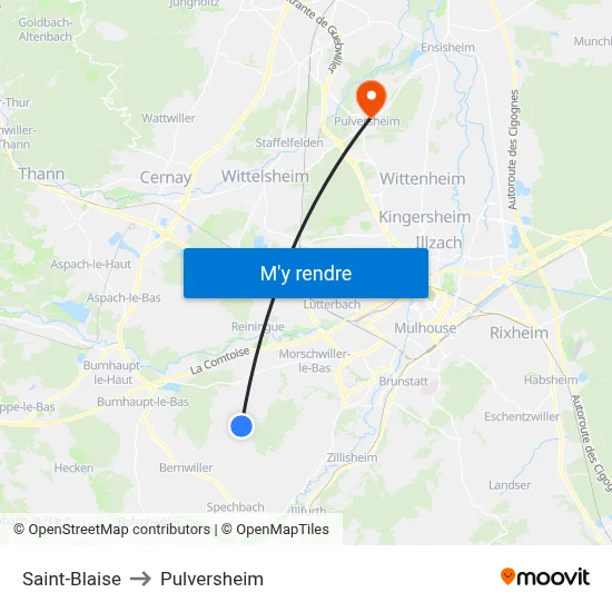 Saint-Blaise to Pulversheim map