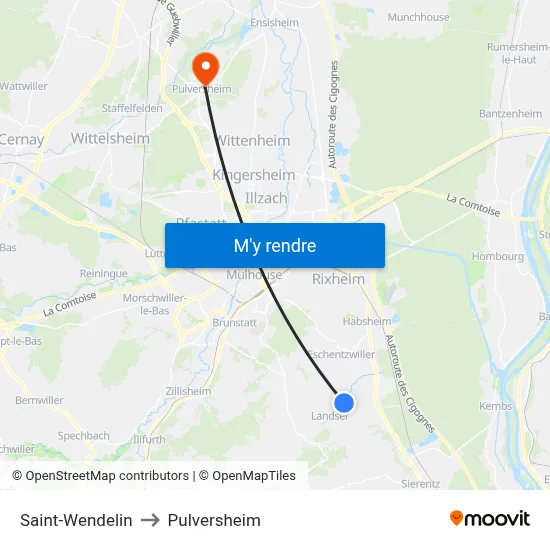 Saint-Wendelin to Pulversheim map