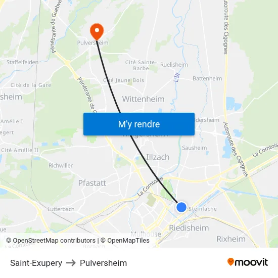 Saint-Exupery to Pulversheim map