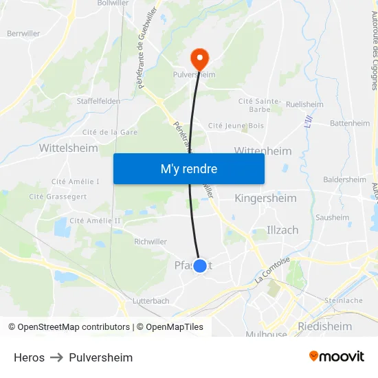 Heros to Pulversheim map