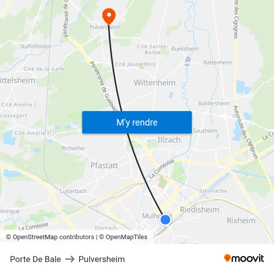 Porte De Bale to Pulversheim map