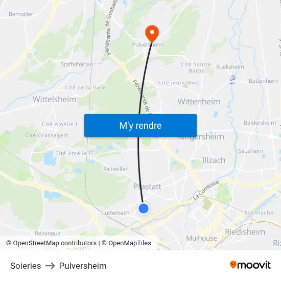 Soieries to Pulversheim map