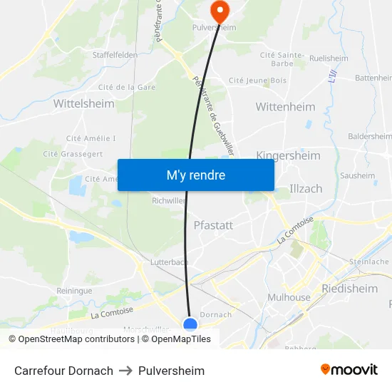 Carrefour Dornach to Pulversheim map