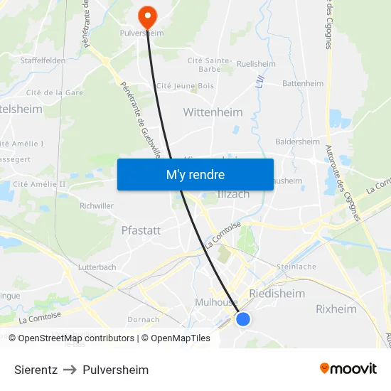 Sierentz to Pulversheim map