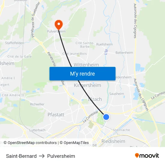 Saint-Bernard to Pulversheim map