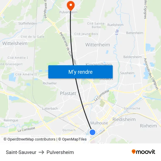 Saint-Sauveur to Pulversheim map