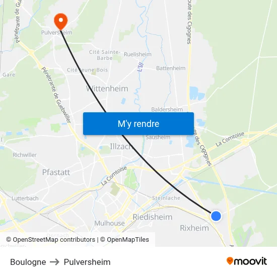 Boulogne to Pulversheim map