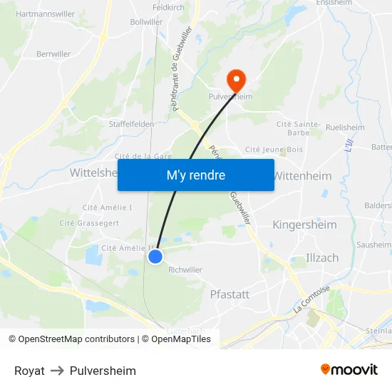 Royat to Pulversheim map
