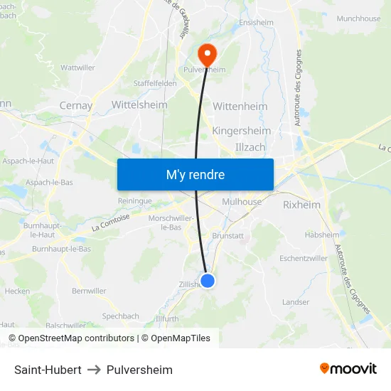 Saint-Hubert to Pulversheim map