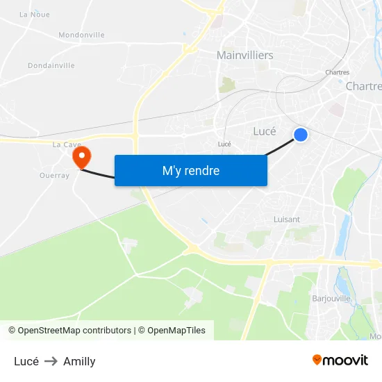 Lucé to Amilly map