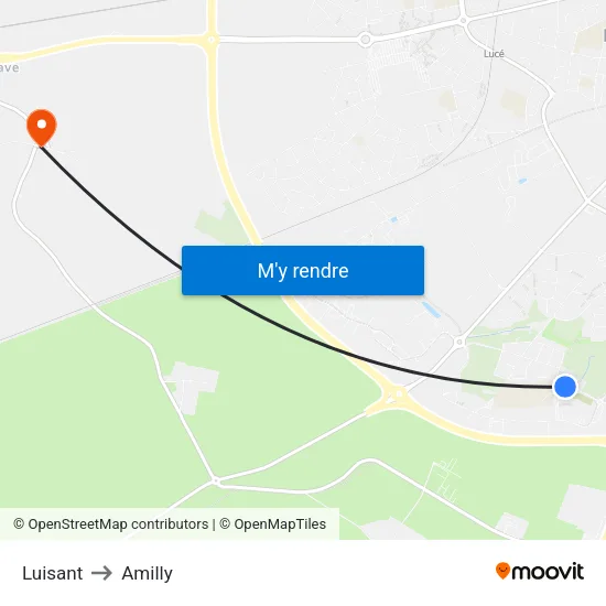 Luisant to Amilly map