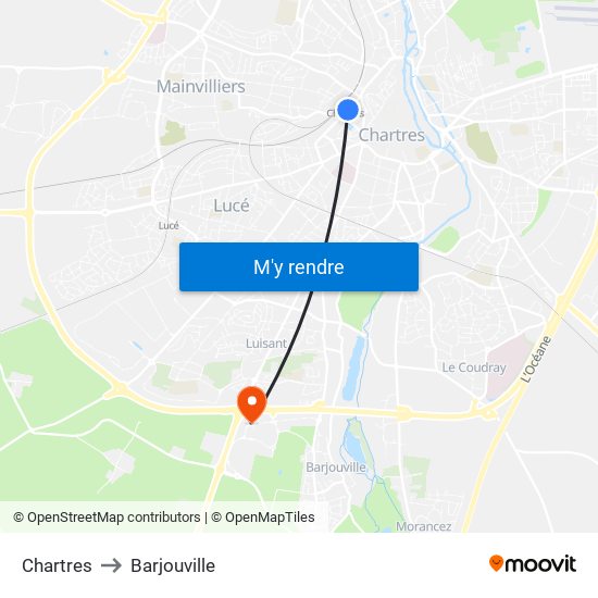 Chartres to Barjouville map