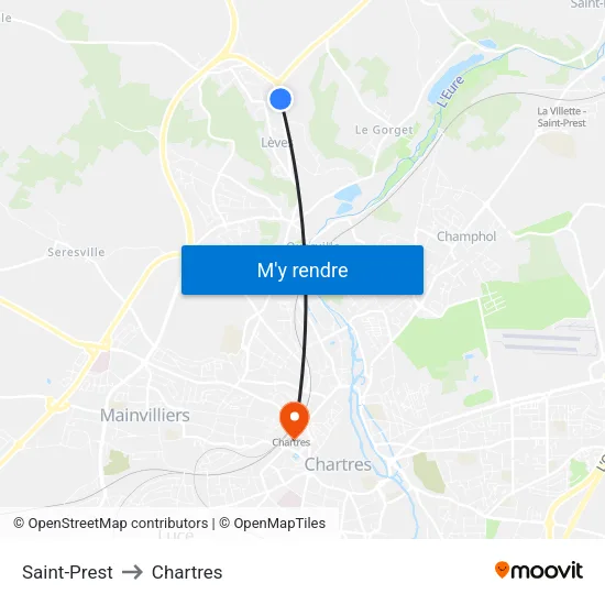 Saint-Prest to Chartres map