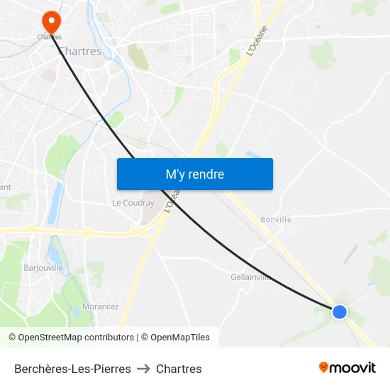 Berchères-Les-Pierres to Chartres map